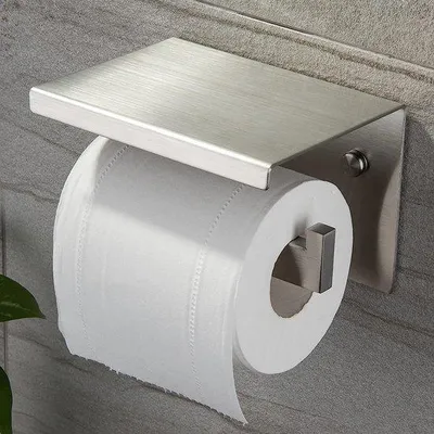 Productafbeelding van Unyqoos® Toiletrolhouder zonder boren, met opbergruimte – roestvrij staal SUS304, zelfklevend & schroefbaar, bevestigingsafstand 8,5 cm, rolbreedte 14 cm