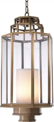 Produktbild von Casa Padrino Luxus Hängeleuchte Antik Messingfarben / Cremefarben Ø 32,5 x H. 69 cm - Luxus Hotel & Restaurant Laterne - Luxus Kollektion