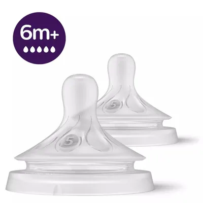 Produktbild von Philips AVENT Natural Response SCY965/02 Sauger 5, extra schnelle Durchflussrate, 2er-Pack, Kieferorthopädisch, Anti-Kolik-Ventil, 2 Stück(e)
