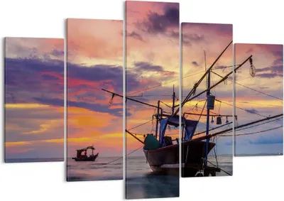 Produktbild von Bild auf Leinwand - Leinwandbild - 5 Teile - Asien Boot Kutter - 150x100cm - Wand Bild - Wanddeko - Wandbilder - Leinwanddruck - Bilder - Wanddekoration - Leinwand bilder - Wandbild - EA150x100-4144
