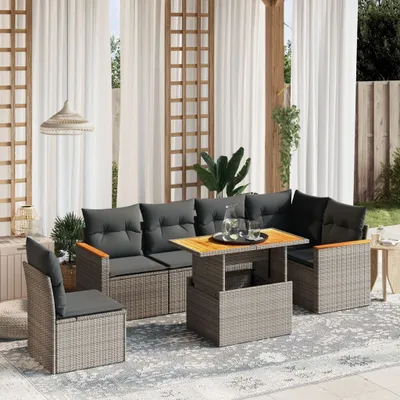 Produktbild von Möbel 7-tlg. Garten-Sofagarnitur mit Kissen Grau Poly Rattan - Sitzgruppe 3273104