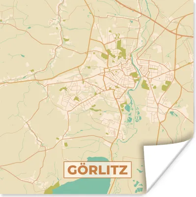 Produktbild von MuchoWow® Poster Karte - Stadtplan - Görlitz - Vintage 50x50 cm - Wohnzimmerdekoration