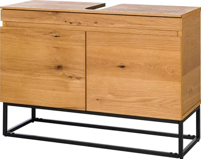 Produktbild von home24 Waschbeckenunterschrank - Echtholzfurnier / Eisen - Eiche / Schwarz