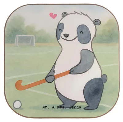 Produktbild von Mr. & Mrs. Panda Untersetzer für Gläser Panda Hockey spielen Design - Weiß - Geschenk, gläseruntersetzer, Verein, Hockeyschläger, Holzuntersetzer, Feldhockey, Coaster