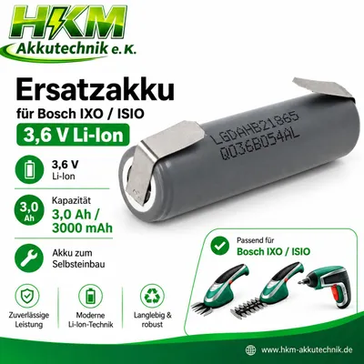 Produktbild von Ersatz Akku für Bosch IXO / ISIO 3,6 V Li-Ion 3.0 Ah 3000 mAh