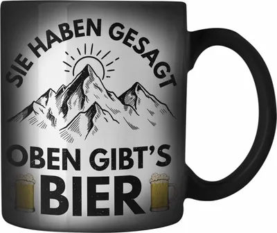 Produktbild von Trendation - Wandern Farbwechsel Zauber-Tasse Geschenk Sie Haben Gesagt Oben Gibts Bier Geschenk Berge Wanderer Geschenkidee (Schwarz)