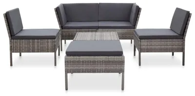 Produktbild von vidaXL 6-tlg. Garten-Sofagarnitur mit Auflagen Poly Rattan Grau