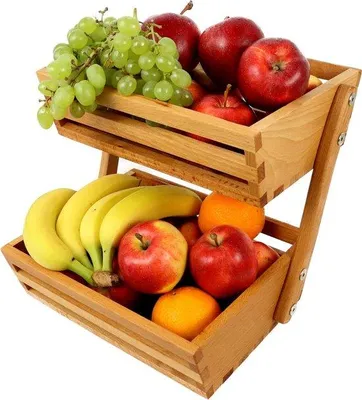 Image de Corbeille à fruits en bois 24 x 32 x 29 cm, 2 étages, pour fruits et légumes