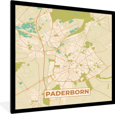 Produktbild von MuchoWow® Gerahmtes Poster Padersborn - Karte - Vintage - Stadtplan 40x40 cm - Poster mit Schwarzem Bilderrahmen Wandposter Rahmen Foto Bilder - Mit Rahmen - Wanddekoration Schlafzimmer