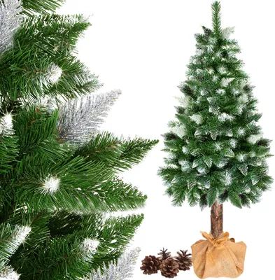 Obrázok produktu pre Vianočný stromček s dreveným kmeňom prírodné šišky umelý sneh 180 cm diamantová borovica umelý vianočný stromček jutový umelý stromček ako skutočná replika borovice