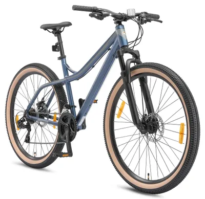 Produktbild von BIKESTAR Hardtail Aluminium Mountainbike 27.5 Zoll, 21 Gang Shimano Schaltung mit Scheibenbremse | 17 Zoll Rahmen MTB Erwachsenen- und Jugendfahrrad | Blau & Grau