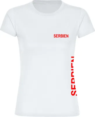 Produktbild von multifanshop Damen T-Shirt - Serbien - Brust & Seite, weiß, Größe 3XL