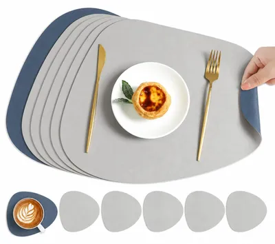Produktbild von Tropfenförmige Platzmatte Set von 6 mit Untersetzern - Wasserdicht und Hitzebeständig