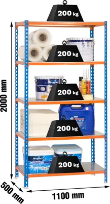 Immagine prodotto di Simonrack scaffale per carichi pesanti SIMONCLICK SUPERPLUS 5 8435104937051 arancione, blu 110,0 x 50,0 x 200,0 cm