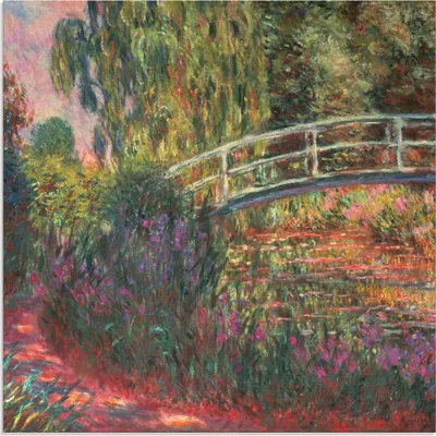 Produktbild von ARTland Glasbild Japanische Brücke im Garten von Giverney Größe: 50x50 cm