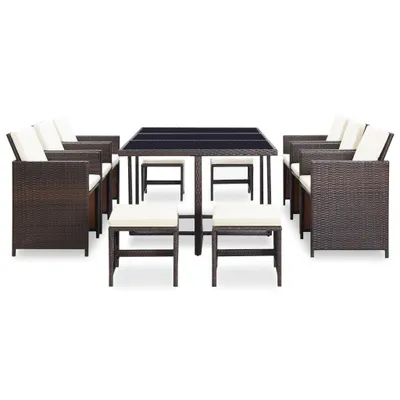Image de vidaXL Ensemble de jardin 11 pièces avec coussins Poly rotin brun