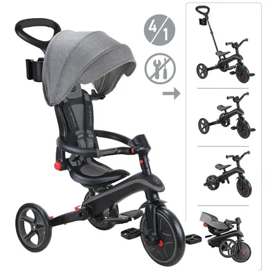 Produktbild von GLOBBER EXPLORER TRIKE FOLDABLE 4in1 – Kinderwagen, Dreirad, Laufrad, 10/8,5 Zoll, faltbar, höhenverstellbar, grau
