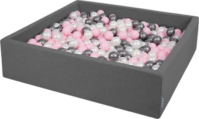 Produktbild von KiddyMoon quadrat bällebad bällepool 120x30cm/200 bälle ∅ 7cm eckig ballgruben für babys spielbad kleinkinder, hergestellt in der eu, dunkelgrau:perle-puderrosa-silber
