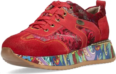 Produktbild von Laura Vita Damen Sneaker Leder mit Blumenmuster Plateausohle Delphine 16, Größe:38 EU, Farbe:Rot