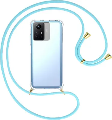 Produktbild von Handykette Backcover-Schutzhülle mit Band (Metall goldfarben) für Xiaomi Redmi Note 12S (6.43'') - himmelblau