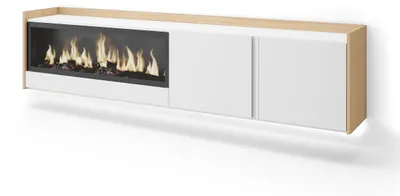 Produktbild von TV-Möbel Holzeffekt weiß und eiche 212x35x50cm Kamin mit Feuereffekt