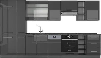 Produktbild von Küchenzeile Vicco Fame-Line Anthrazit Hochglanz 355 cm ohne Arbeitsplatte, Model 56731