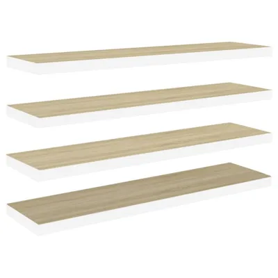 Obrázok produktu pre Plávajúce nástenné police 4 ks dub a biele 120x23,5x3,8 cm MDF