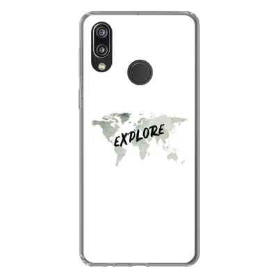 Produktbild von MuchoWow® Handyhülle Schutzhülle Hülle für Huawei P20 Lite (2020) Weltkarte - Grau - Zitat Silikon Softcase Handy Hülle - Kartenhalter