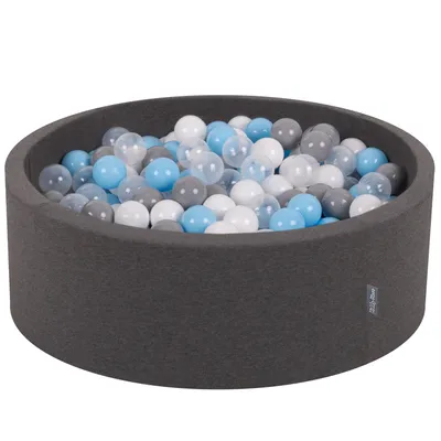 Obrázek produktu pro KiddyMoon kuličkový bazén 90x30cm/300 koulí ? 7cm kuličkový bazének s barevnými míčky pro miminka děti kulatý, tmavě šedý