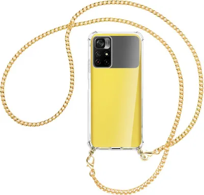 Produktbild von Handykette Backcover-Schutzhülle mit Band (Metall goldfarben) für Xiaomi Redmi Note 11 - goldfarbene Kette