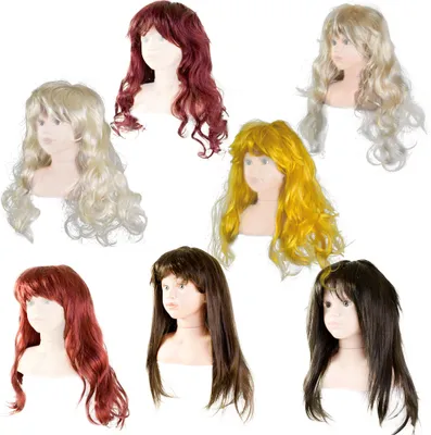 Produktbild von Perücke Fasching Karneval Halloween 9 Farben Lang Blond Rot Braun Schwarz Gelb, Farbe:Weissblond