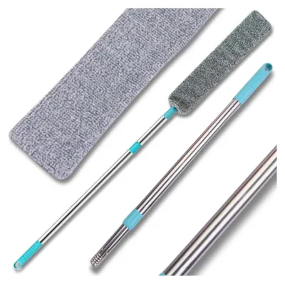 A cleaning brush with a telescopic handle and a microfiber cloth.