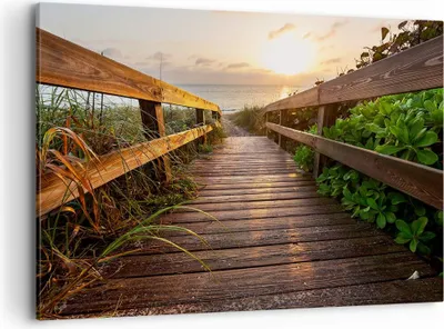 Produktbild von Bild auf Leinwand - Leinwandbild - Fußgängerbrücke Meer Strand Ufer - 120x80cm - Wand Bild - Wanddeko - Leinwanddruck - Bilder - Kunstdruck - Leinwand bilder - Wandkunst - AA120x80-2617