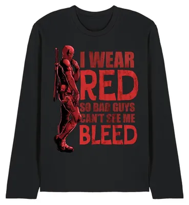Produktbild von Deadpool & Wolverine - "Wear Red Can´t See Me Bleed" T-Shirt für Herren/Damen Uni, Langärmlig TV34314 (XXL) (Schwarz)