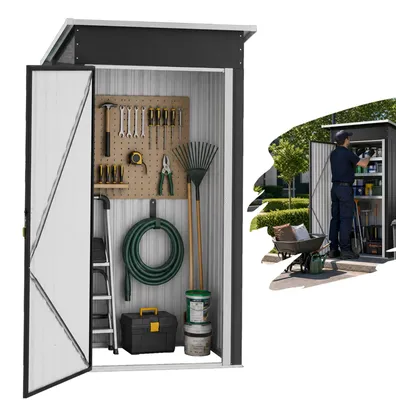 Zdjęcie produktu dla UISEBRT Metalowa szopa ogrodowa 3x3 ft z dachem spadzistym, drzwiami przesuwnymi i otworami wentylacyjnymi, stal ocynkowana nierdzewna, odporna na warunki atmosferyczne, czarna