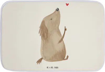 Produktbild von Mr. & Mrs. Panda Badvorleger Hund Liebe - Weiß - Geschenk, Badteppich, duschmatte, Süß, Badematte, Herz, Badläufer, Sprüche, Hunde, badezimmermatte