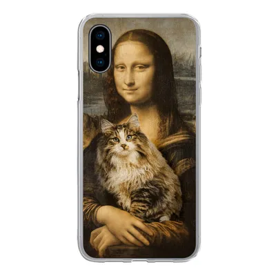 Produktbild von MuchoWow® Handyhülle Schutzhülle Hülle für iPhone X Mona Lisa - Katze - Leonardo da Vinci - Vintage - Kunstwerk - Alte Meister - Gemälde Silikon Softcase Handy Hülle - Handyhülle