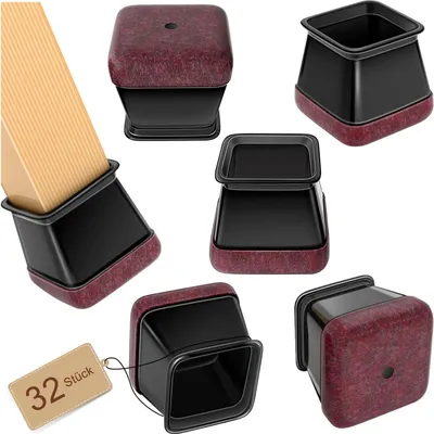 Produktbild von 32 Stück Quadratische Stuhlbeindopfen - Schwarze Silikon-Stuhlbeindopfen mit Filz - Geeignet für 20-26mm Stuhlgleiter - Stuhlbeinkissen für Hartholz