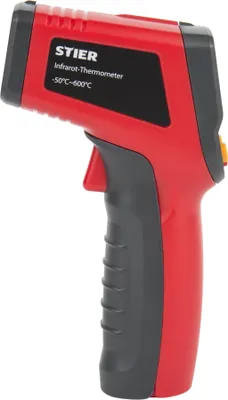 Produktbild von STIER Infrarot-Thermometer, Messbereich -50 °C - 600 °C, 2x 1,5 V AAA Batterien, mit Displaybeleuchtung, Laser-Thermometer, berührungslos, Temperatur messen
