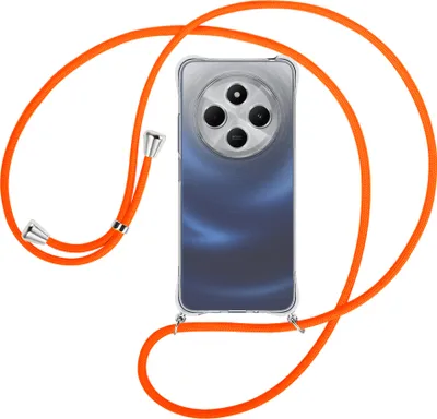 Produktbild von Handykette Backcover-Schutzhülle mit Band (Metall silberfarben) für Xiaomi Redmi 14C 4G - neonorange