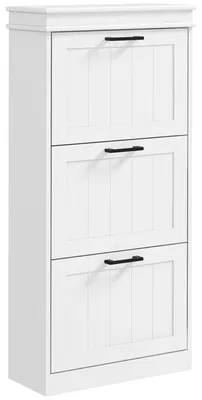Produktbild von Schmales Schuhregal - Schuhschrank - 3 Klapptüren - Verstellbare Einlegeböden - Holz - 54 × 24 × 117,5 cm - Weiß