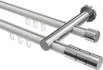 Produktbild von Interdeco Innenlaufstange / Gardinenstange mit Innenlauf Weiß / Chrom, Typ Platon Elanto (Rillenzylinder), 20 mm Ø 2-läufig, 140 cm