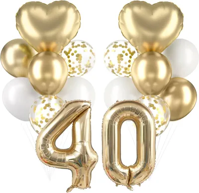Zdjęcie produktu dla Balon na 40. urodziny, kolor złoty - Balony na imprezę - Dekoracje na 40. urodziny - Balon "40" - Balony foliowe w kształcie serca - Balony, kolor złoty