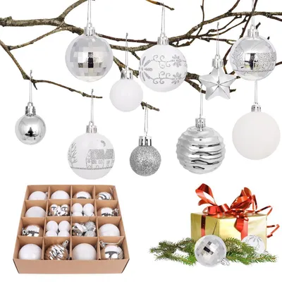 Image de Jeu de 44 boules de Noël, 9 motifs différents, rouge et blanc, incassables