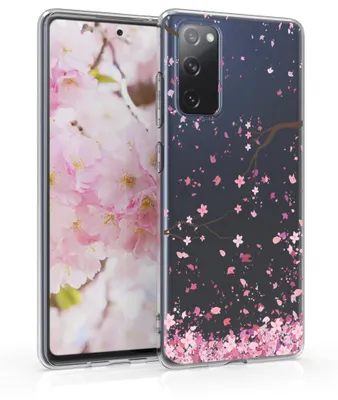 Produktbild von kwmobile Case kompatibel mit Samsung Galaxy S20 FE - Hülle Silikon transparent Kirschblütenblätter Rosa Dunkelbraun Transparent