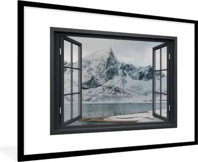 Produktbild von MuchoWow® MuchoWow® Gerahmtes Poster Aussicht - Winter - Berg 90x60 cm - Poster mit zchwarzem Bilderrahmen - Wanddekoration - Fotos