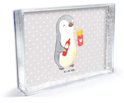 Produktbild von Mr. & Mrs. Panda Bilderrahmen Pinguin Pommes - Grau Pastell - Geschenk, Mitbringsel, wohnaccessoire, Fotorahmen, für Freundin, Valentinstag, Hochzeitstag, Liebesbeweis