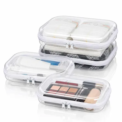 Produktbild von 4 transparente Reißverschluss-Aufbewahrungstaschen, Hartschalenboxen, Reise-Kulturbeutel, Wickeltaschen, Waschtaschen, Reise-Organizer, Spielzeugboxen