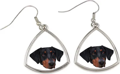 Immagine prodotto di Dobermann - Orecchini con un'immagine e la scritta "Cane geometrico" di Art-Dog