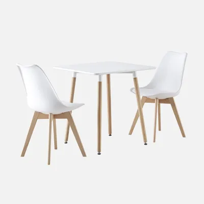 Immagine prodotto di Set da pranzo composto da tavolo quadrato e 2 sedie, 70cm, Bianco